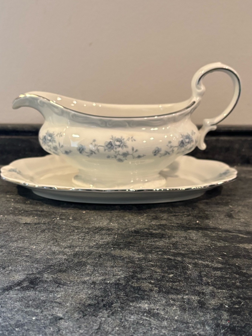 Johann Haviland blue garland floral gravy boat Bavaria Germany